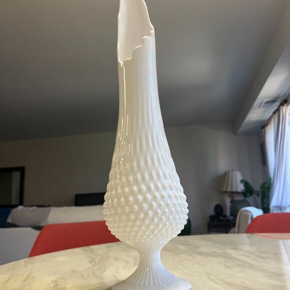 Vintage Hobnail Milk Glass Footed Swung Glass by Fenton 20" C. 1950's - Picture 7 of 8
